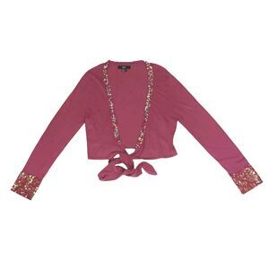 Luii Anthropologie Womens Sequin Cardigan Open Front Fuschia Dark Pink Size Med